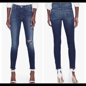 MOTHER The High Waisted Looker Ankle Fray Denim Jeans In Cat Attack 27